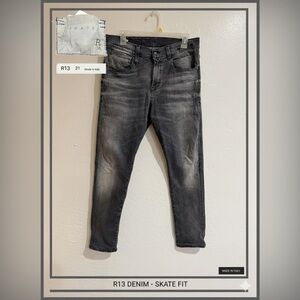 R13 Vintage Grey Men's Skate Fit Relaxed Cotton Blend Jeans size 31